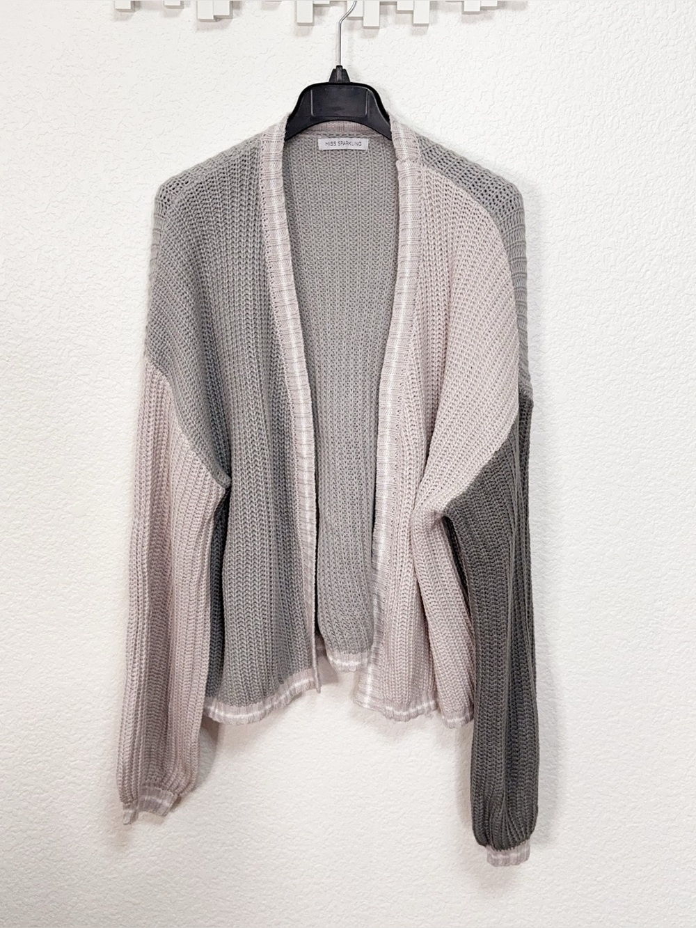 Miss Sparkling Gray Blush Color Block Open Front Cardigan